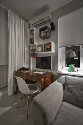Dizajn bytu v sivých odtieňoch: fotografia bytu - 30 m2.