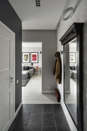 Design af lejligheden i grå toner: foto af lejligheden - 30 kvm.