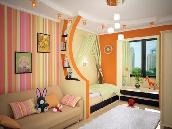 Bunk bed in the interior of a children's room: photos, design ideas