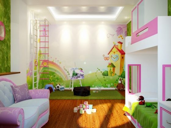 Bunk bed in the interior of a children's room: photos, design ideas