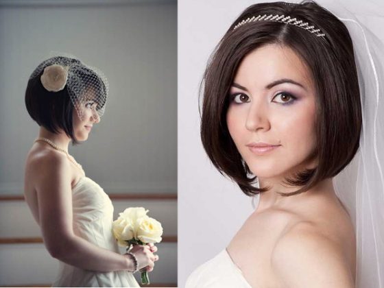 תסרוקות חתונה עם צעיף: תסרוקות צילום עם רעלה קצרה וארוכה