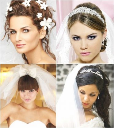 Bröllop frisyrer med slöja: foto frisyrer med kort och lång slöja