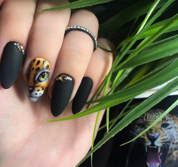 The mystery of black in a fashionable manicure with black polish - photo ideas