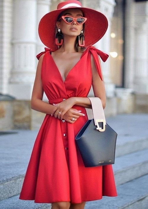 Red color in clothes. Fashionable red clothes. Red images