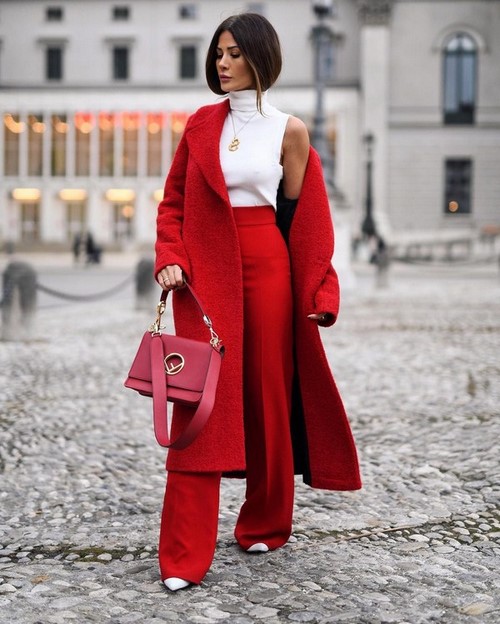 Red color in clothes. Fashionable red clothes. Red images